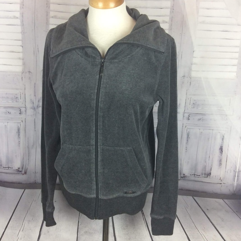 Calvin Klein Gray Velour Zip Up Sweater Size Med